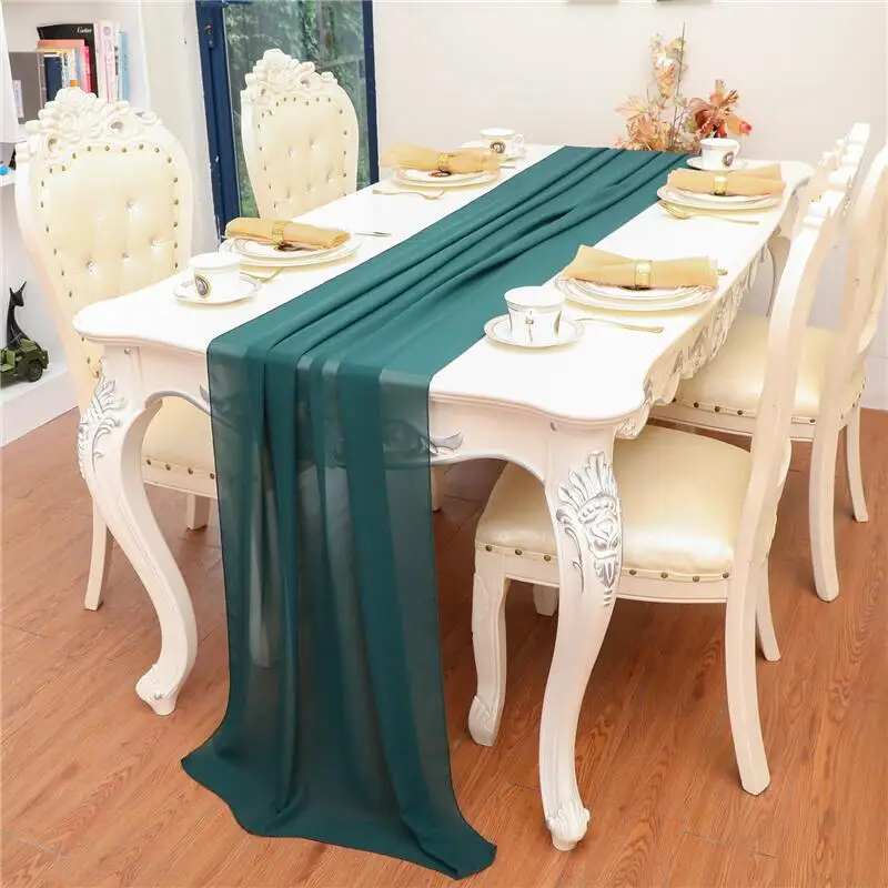 Various Colors Long Chiffon Dining Table Runner Gauze Decoration For Wedding Party