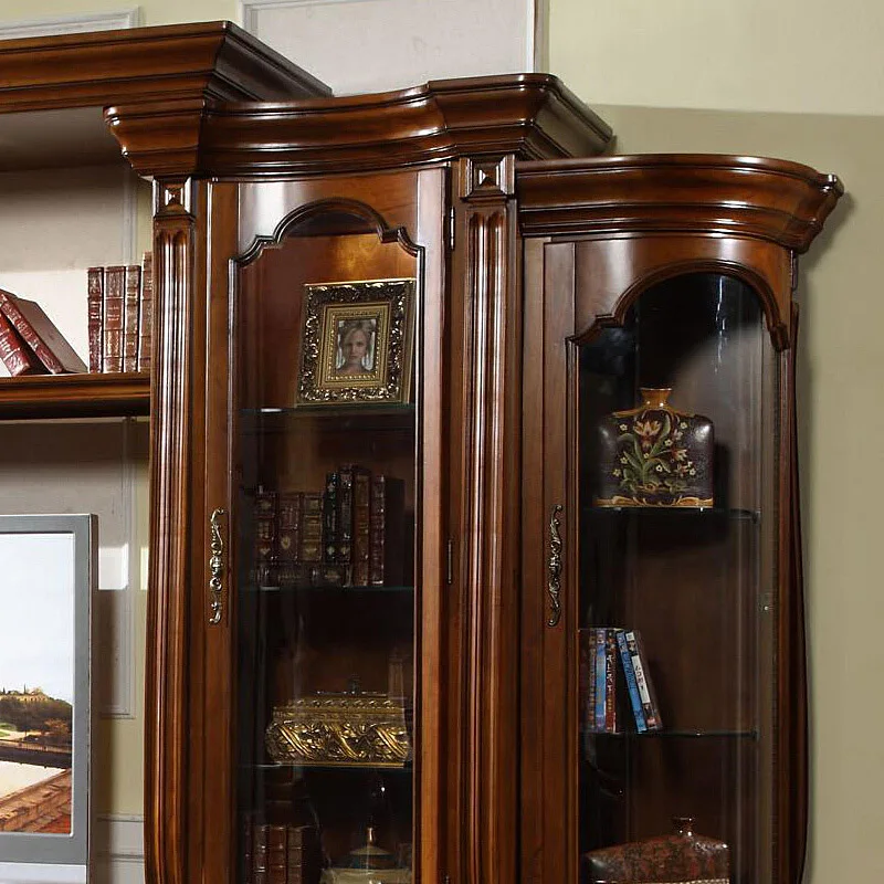 French Royal Solid Wood Top Quality TV Cabinet Stand With Showcase Luxury Living Room Furniture For Villa