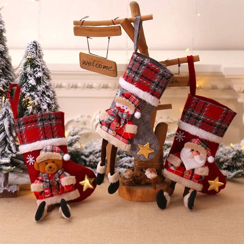 Christmas Stockings Santa Claus Sock Gift Kids Xmas Noel Decoration for Home Christmas Tree Ornaments Cartoon Printing