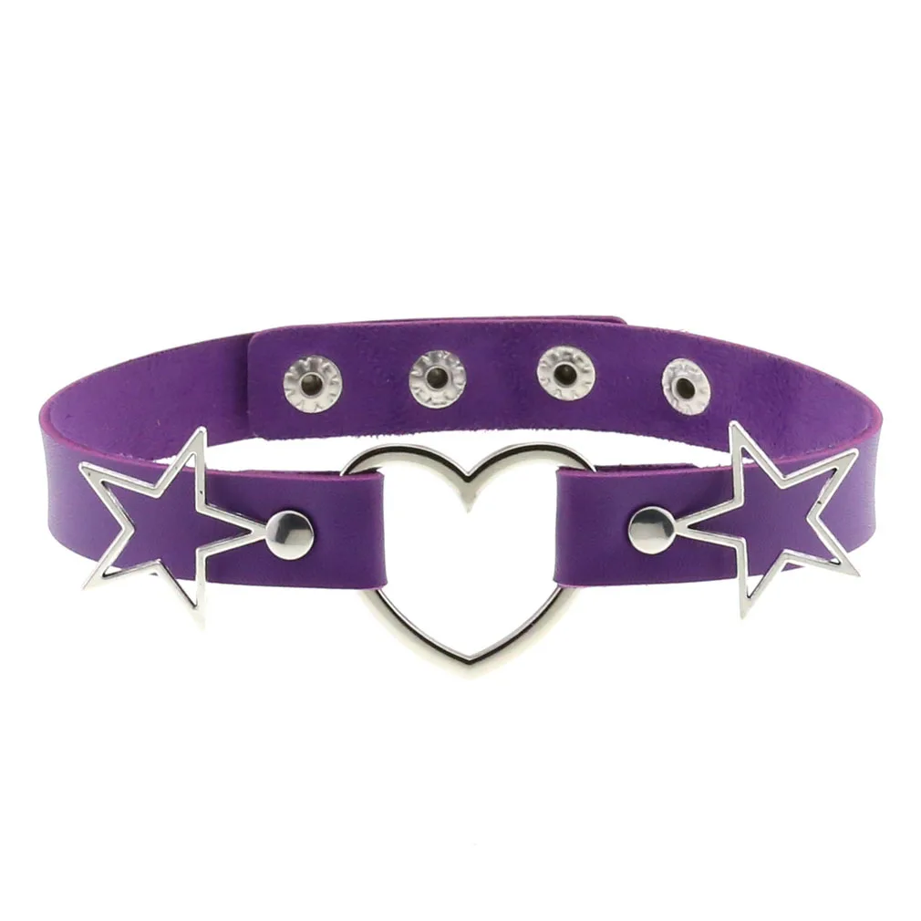 Sexy Punk Gothic PU Leather Choker Heart Star Spike Simple Fashion Women Men Rivet Buckle Collar Choker Necklace