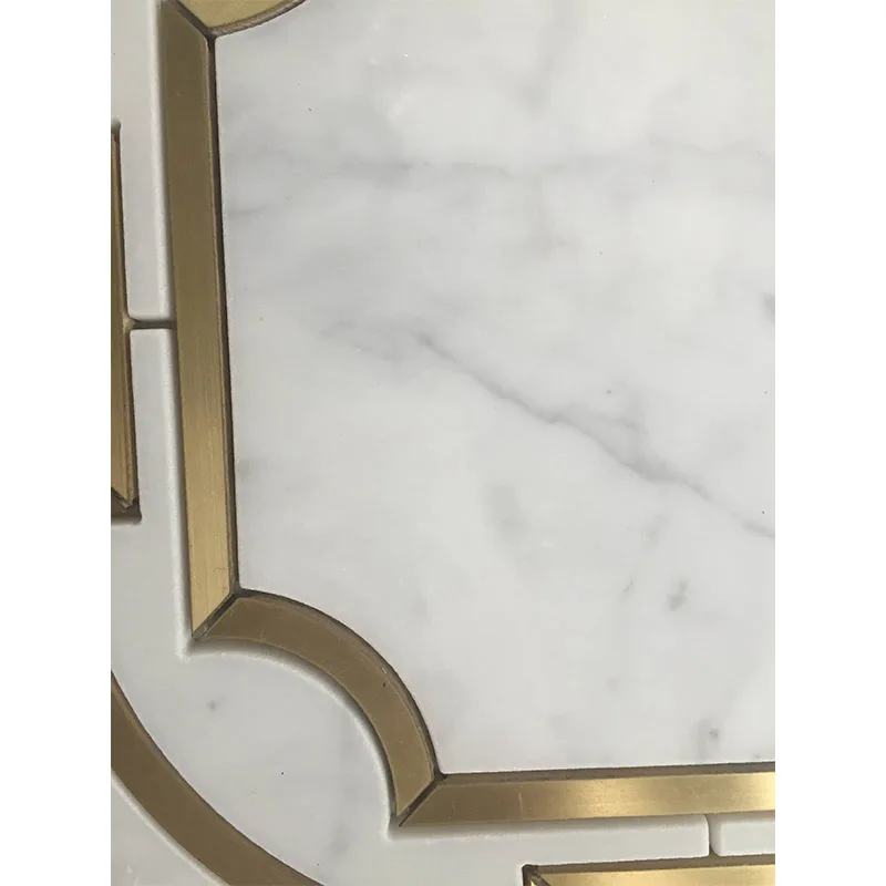 Water Jet Marble Mosaique Surface Floor Tile With Brass Inlay Mosaic Pattern