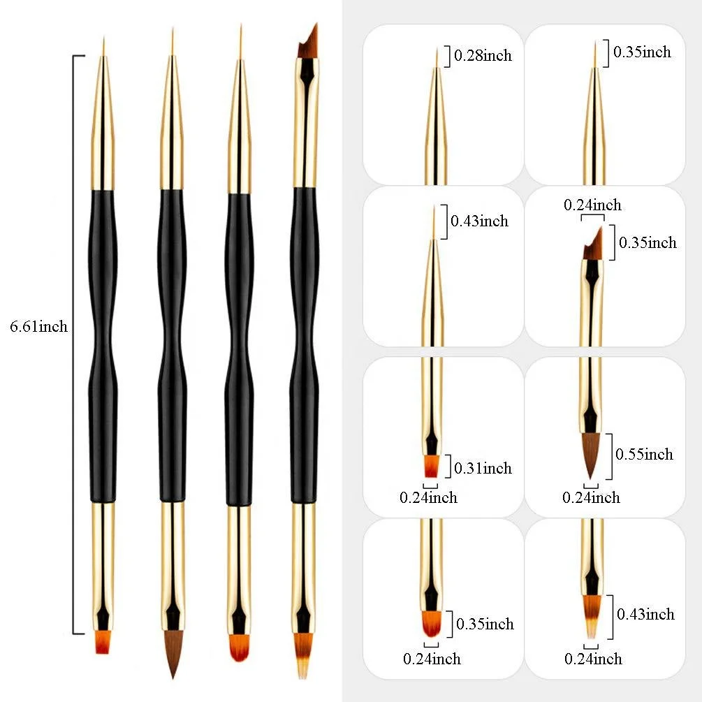 3 Pcs Dual End Nail Art Pen Brush Acrylic Round Flat Painting Drawing Liner Nail Tools Nail Drawing Pen