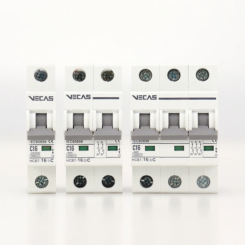 VECAS HCB7 Home MCB Miniature Circuit Breaker MCB Good Price 1P 2P 3P C16 C25 C32 Amp Mini
