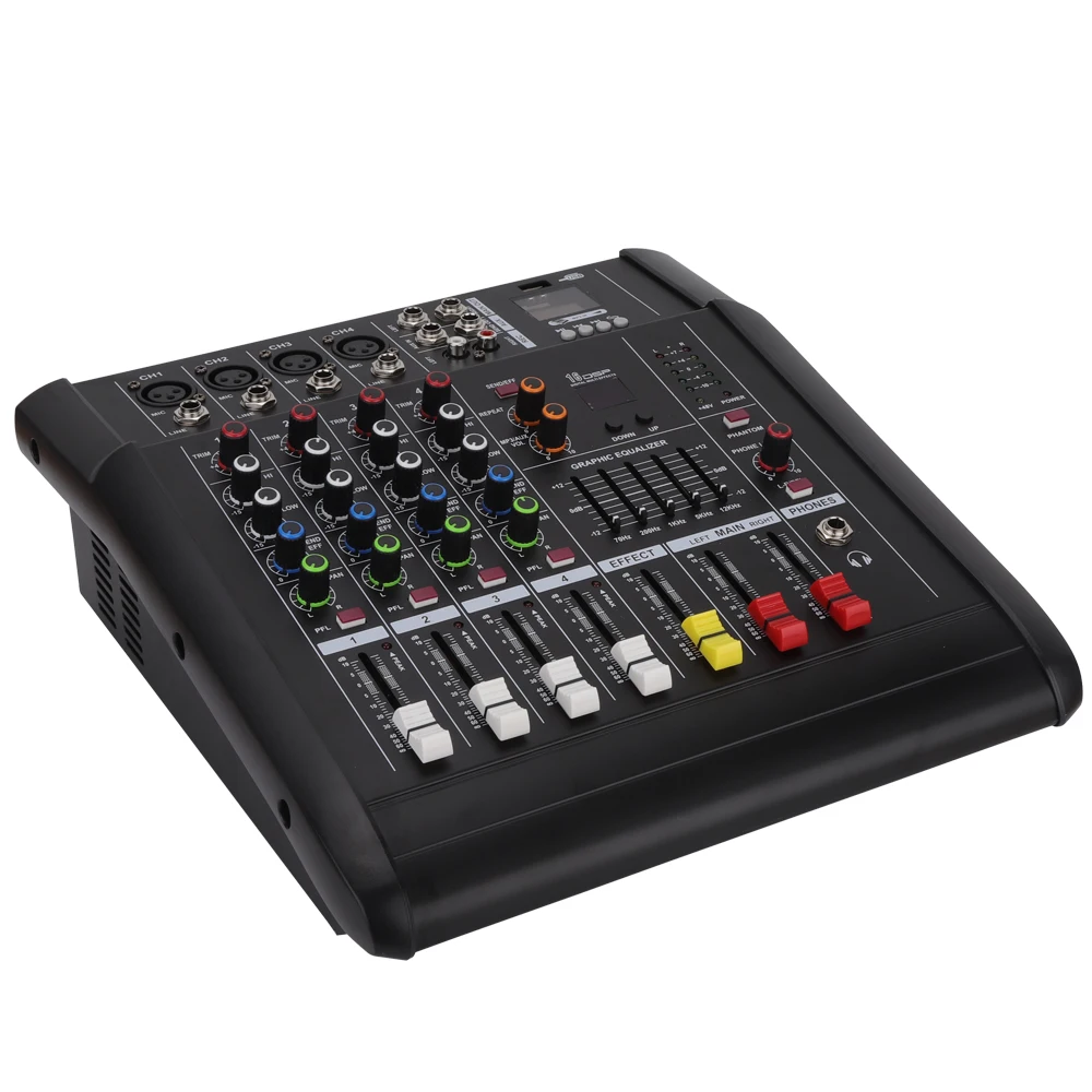 Микшерный пульт 4 канала Усилитель мощности микшерный с USB 48 V Phantom мощность DJ