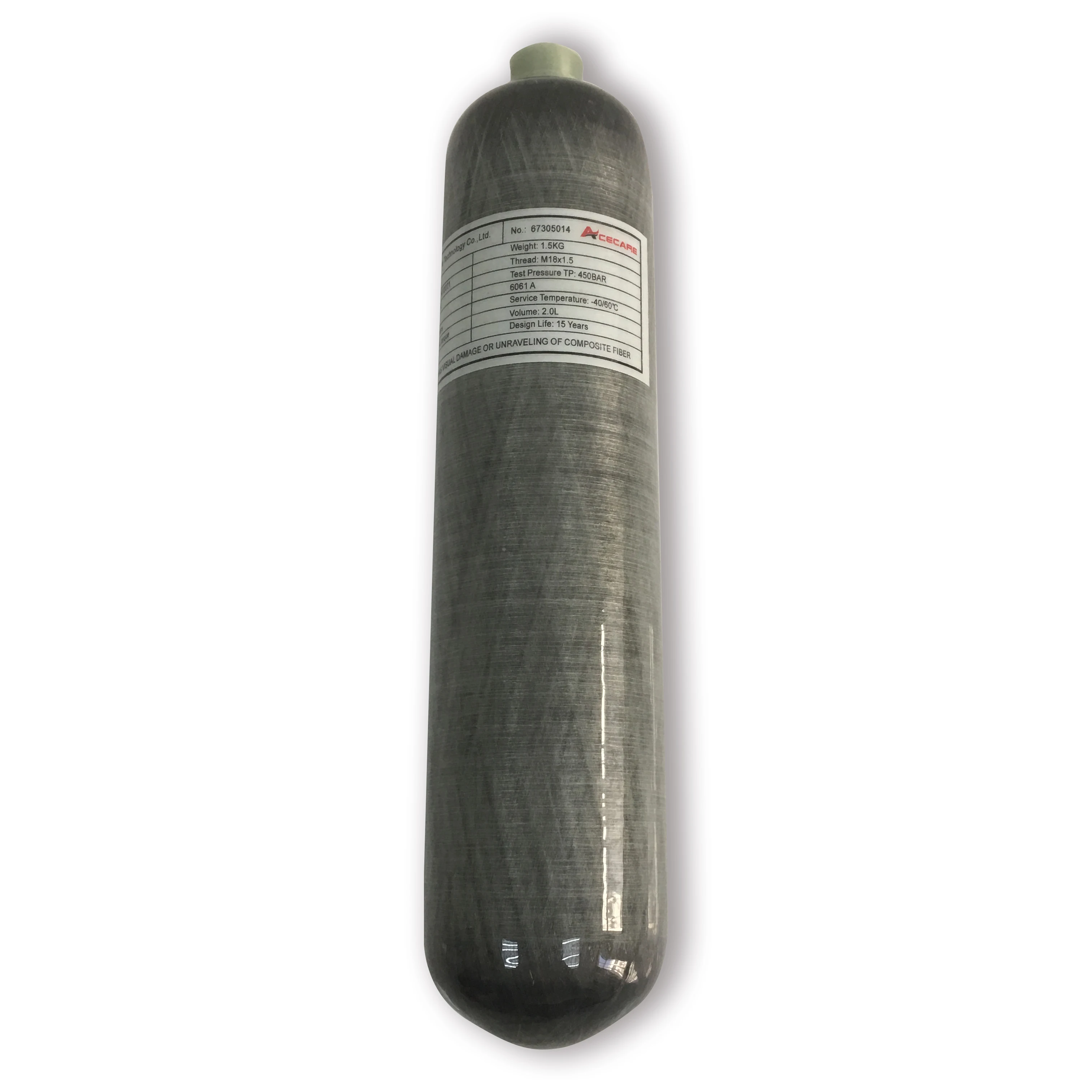Shenyang Acecare 2L 300bar Carbon Fiber Cylinder High Oxygen Grey 30mpa Small Portable Oxygen Cylinder Oxygen Tank 200mm 8kg