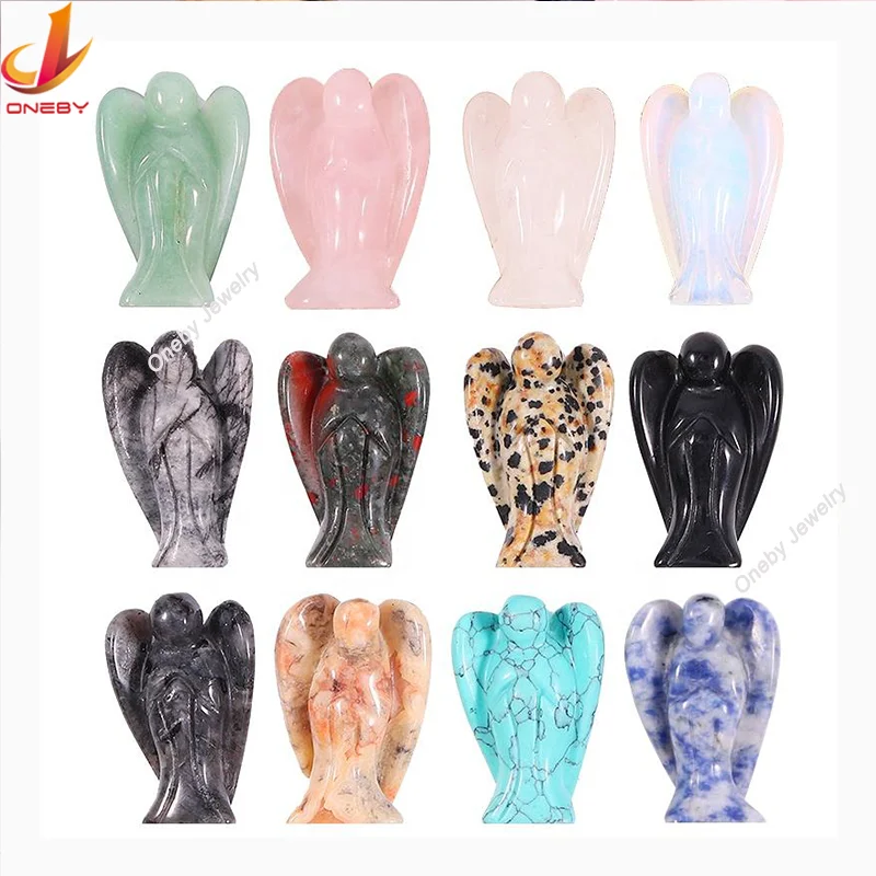 1.5inch Healing natural craft angel statue carved Natural stone crystal Guardian miniature angel figurine natural crystal craft