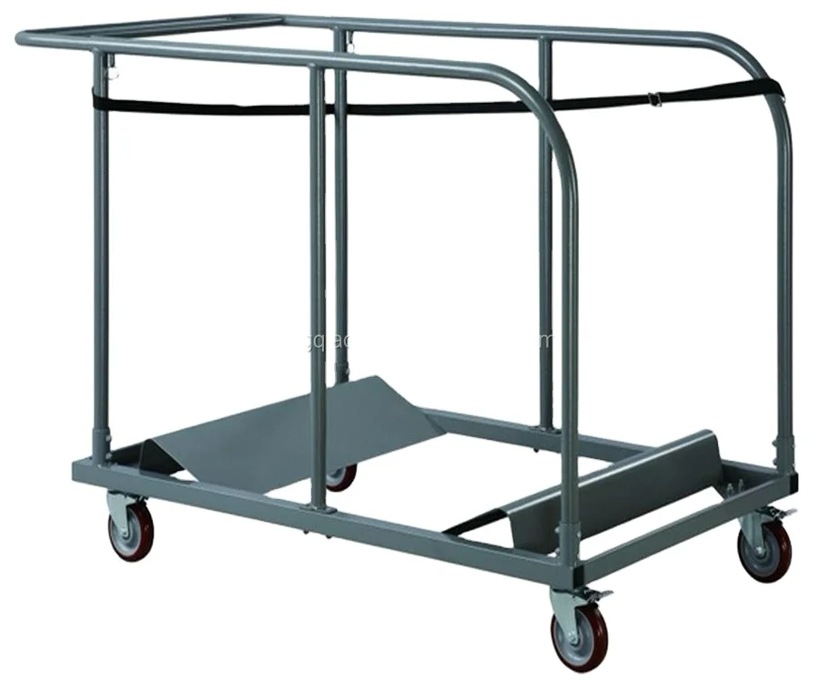 Round folding table trolley cart, round banquet table steel frame, table trolley