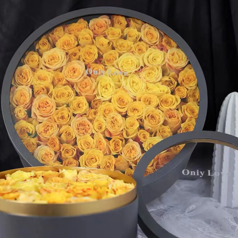 Luxury Round Floral Flower Gift Box Cardboard Rose Dessert Empty Packaging Box with Clear Window Bouquet Gifts