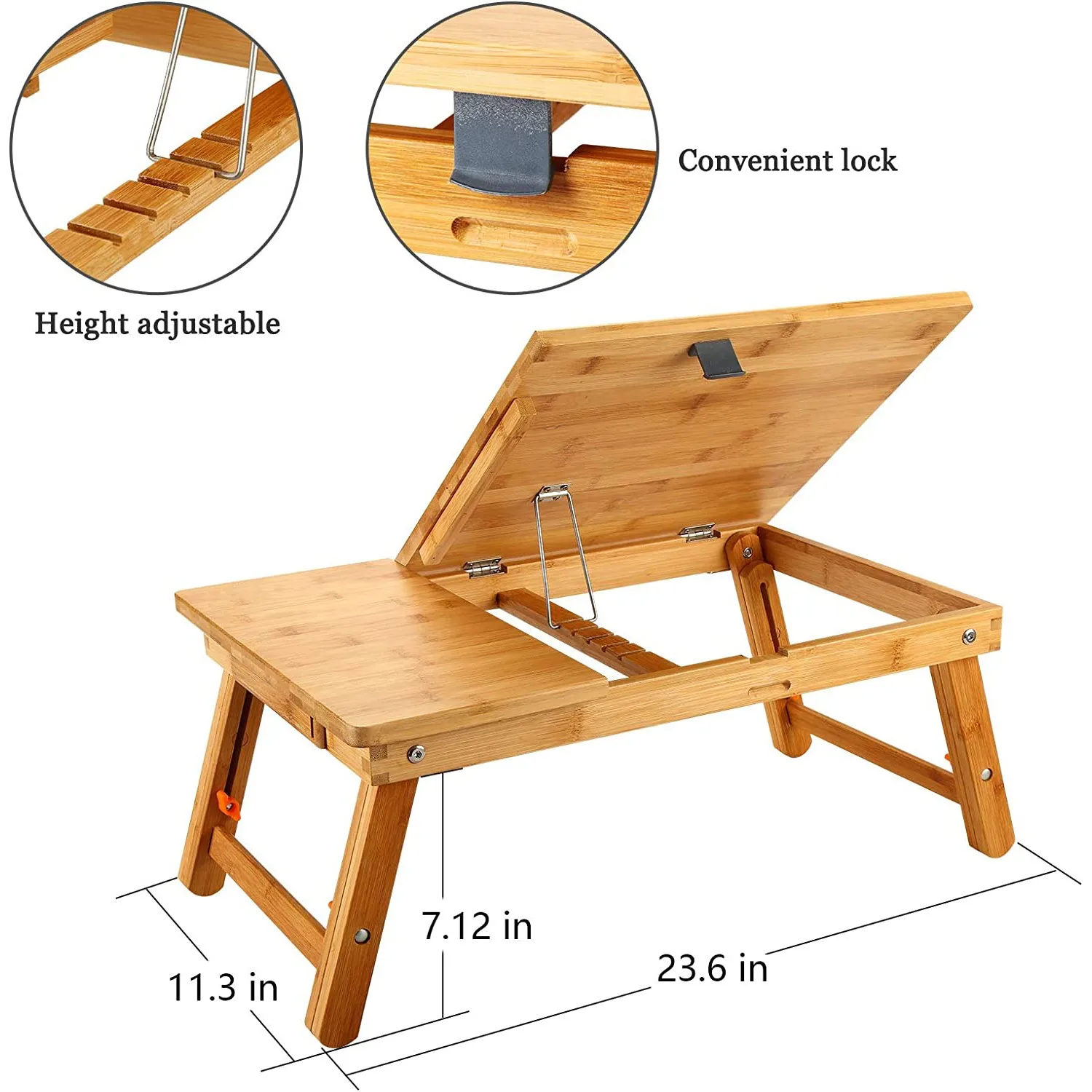 Multifunctional Folding Bamboo Study Laptop Table with Extendable Legs