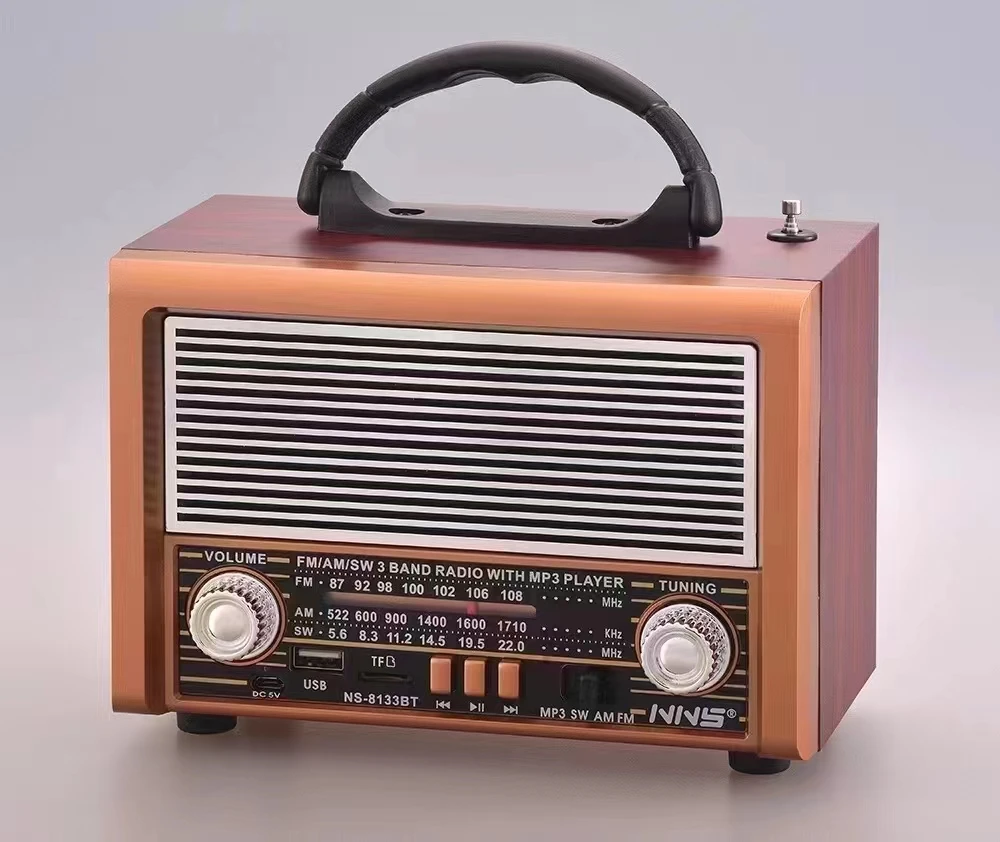 high quality retro headset  radio  home desktop Wooden AM FM SW 3  band Radio with bt Speaker NS-8135BT