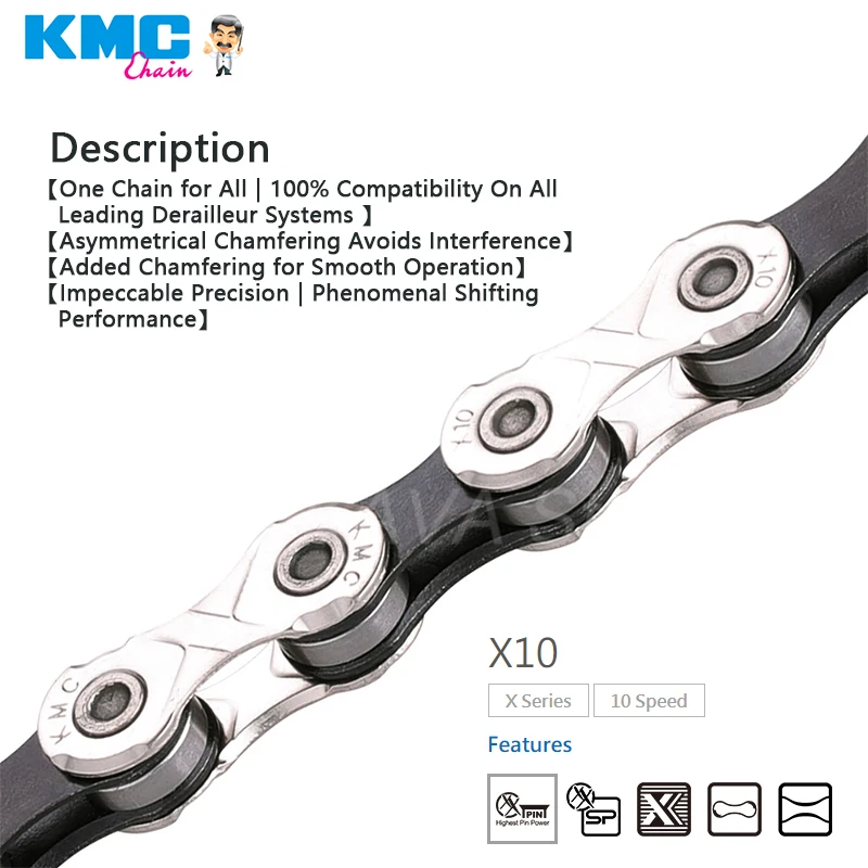 KMC high quality aluminum alloy silver gold wholesale series 10 Speed bicycle chain MTB Road KMC X10 X10SL X10EL 116L Bike Chain