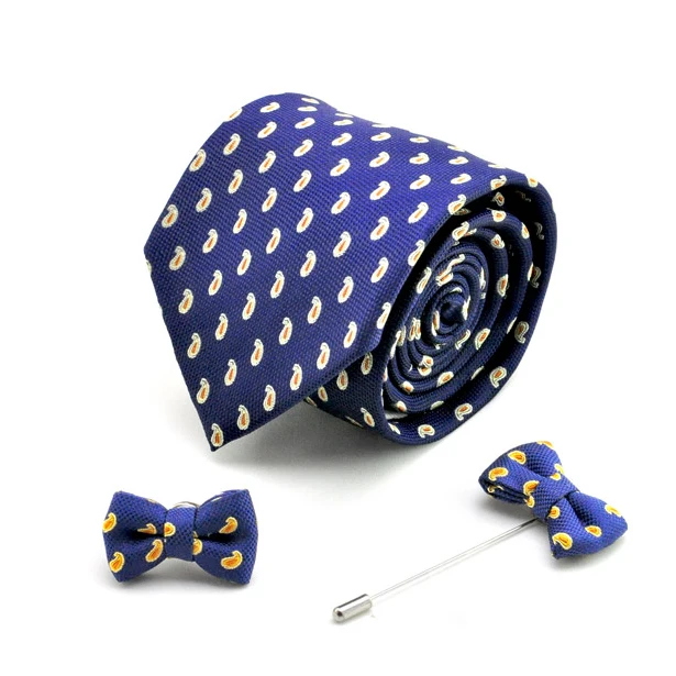 Set of 3 Paisley Patterned Mens Tie Pocket Square Lapel Pin Elegant Tie Clips Bars Pins