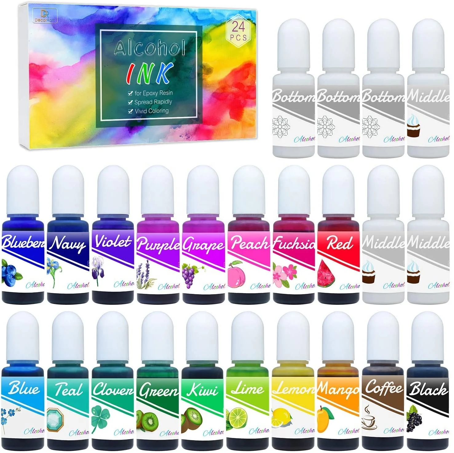 Alcohol Ink Set 22 Vibrant Colors High Concentrated Alcohol Based Ink Epoxy Resin Paint Colour Dye Resin Petri Dish Making