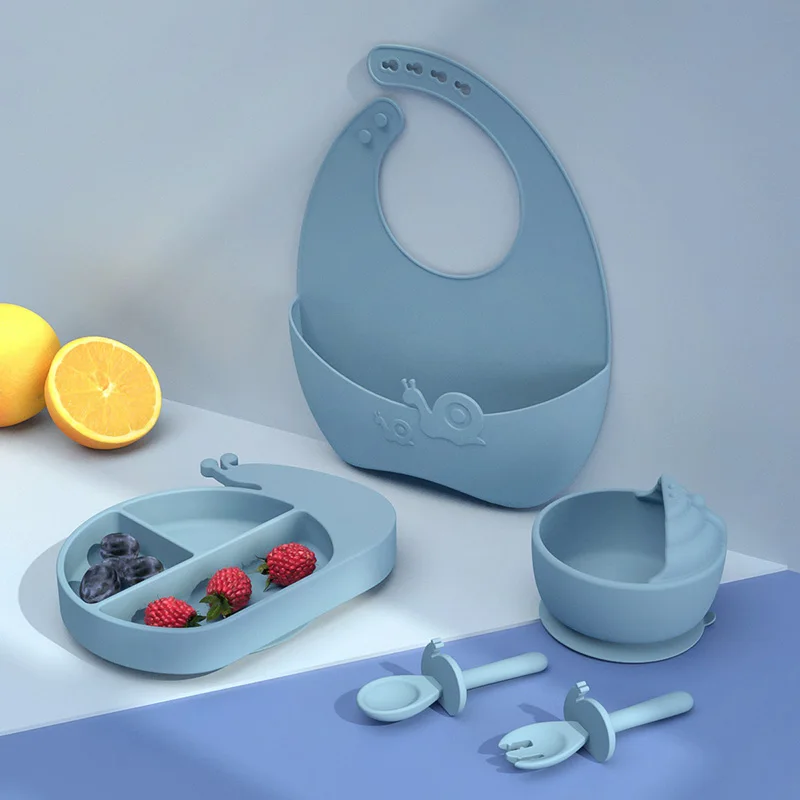 Free Sample Snail Shape Bpa Free Soft Feeding Custom Pacifier Long Sleeved Kids Silicona Waterproof Bib Silicone Baby Bib