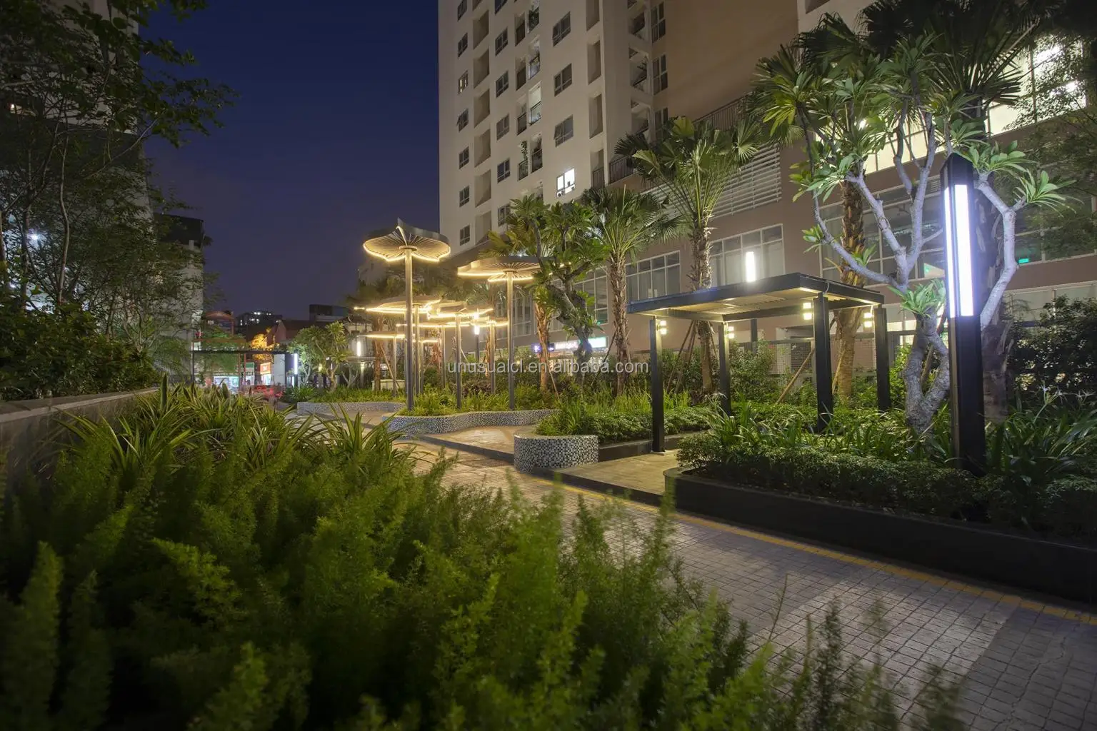 IP65 leaf sculpture solar  modern 3d plants led decoration artist new type fashion outdoor landscape lamp motif tree lighting