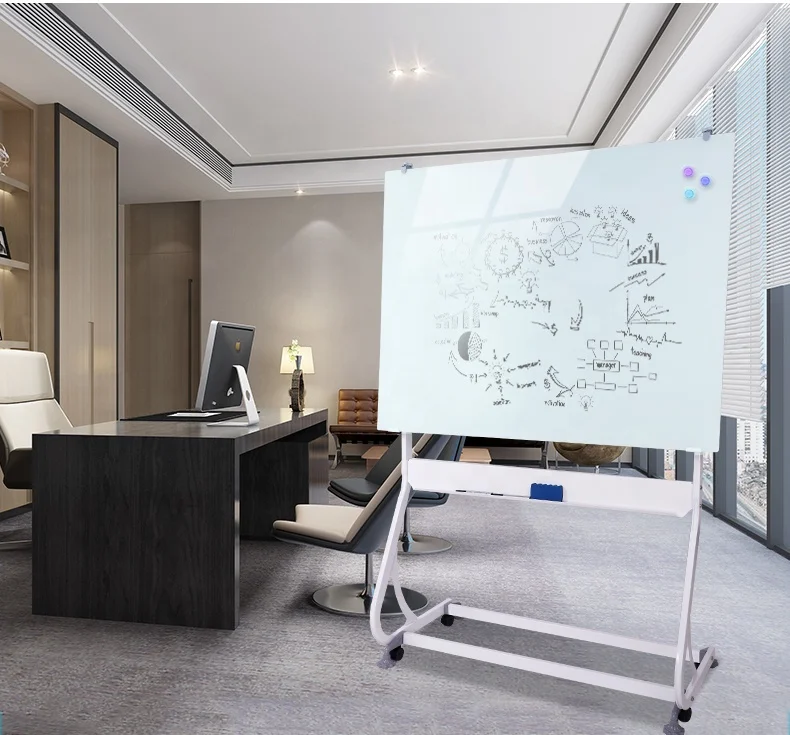 Glossy doublesided magnetic mobile whiteboard with stand for classrooms with fast shipment