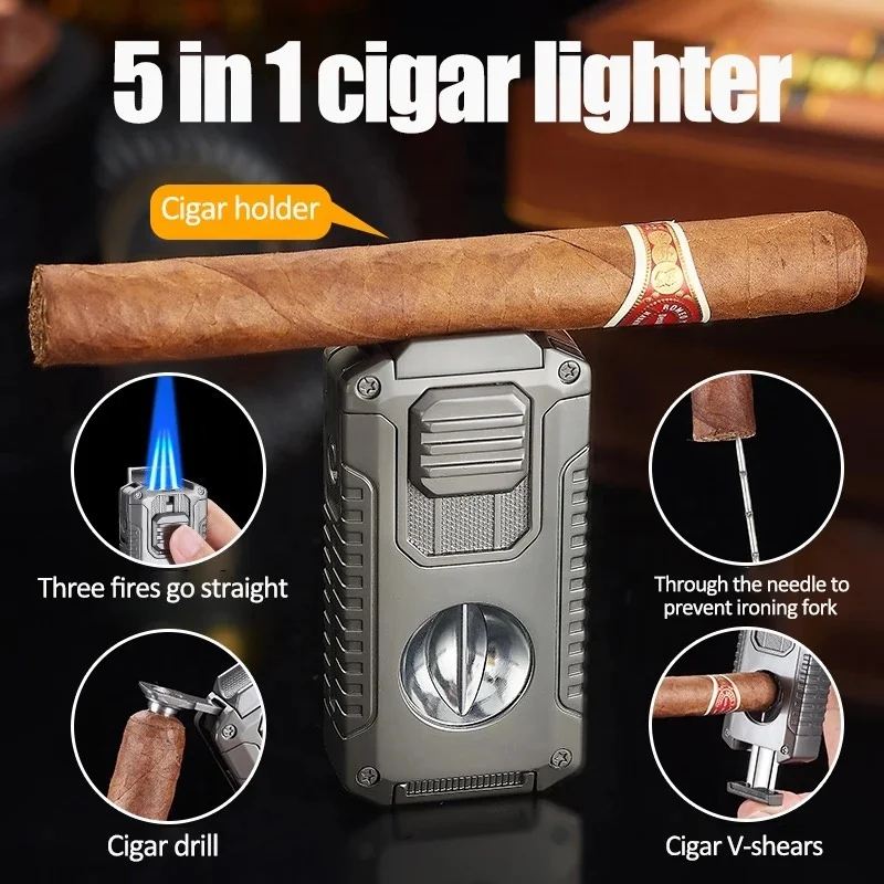 Jiaxin Factory Wholesale Custom logo cigar lighters can be refilled with triple jet flame torch lighters and cigar cutters