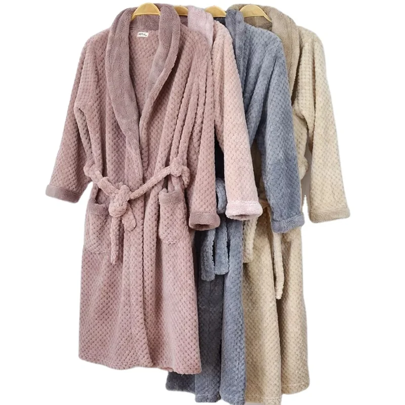 Custom Thickening Coral Pineapple Couple Home Womens Bulk Business Winter Warm Fleece Bathrobe Wholesale