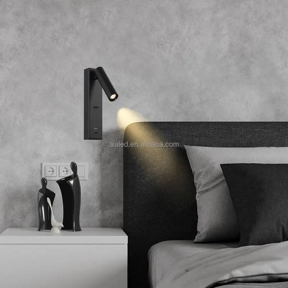 Modern surface headboard reading wall lamp type-C USB reading light bedside wall lights USB type-C for villa hotel peoject