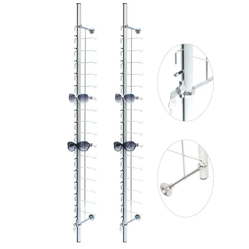 Wall Mounted 9/12/14/16/18/20 pairs Display Rack with Lock Optical Shop Eyewear Lockable Display Stand Eyeglasses display rod