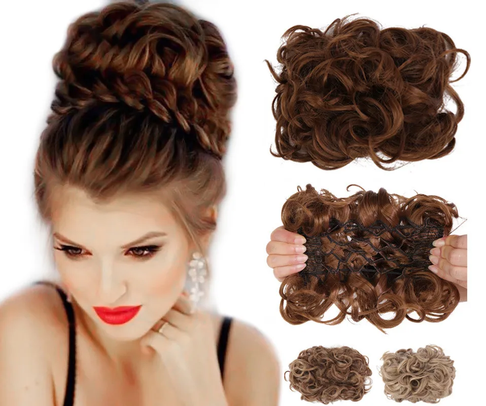 wholesale Curly Messy Bun Synthetic Hair Chignon Wholesale Hairpiece Scrunchie Hair Extension Donut Wedding Bun Hairpiece