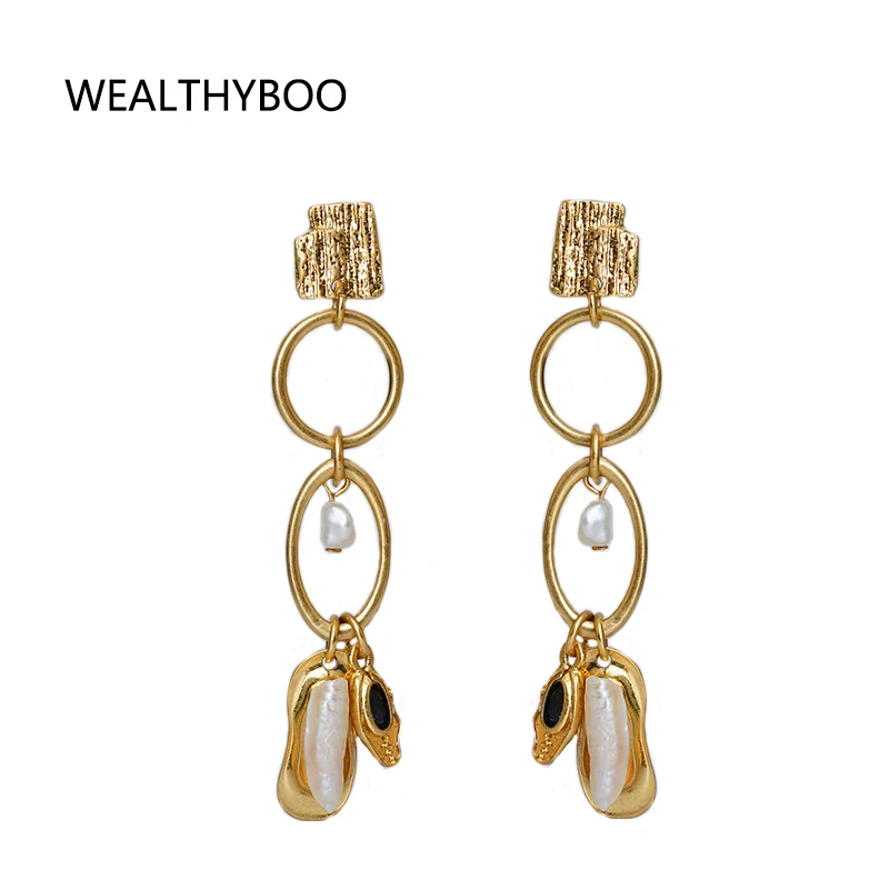 Pearl Pendant Earrings Natural Element Chic Metal Geo Statement Stud Trendy Earrings Women Jewelry Accessories S