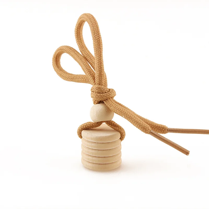 Diy String Hanging Cap Car Perfume Bottle Essential  Ornaments Air Freshener Pendant Empty Glass  Wooden Bottle Lid with rope