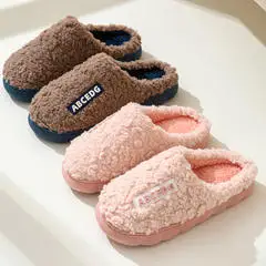 Women Slippers Winter Home Furry Slippers Color Patchwork Cotton Female Home Indoor Non-Slip Plush Slipper