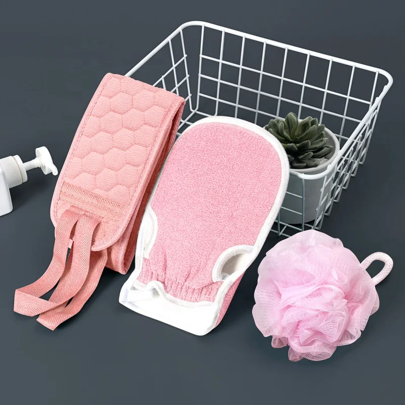 Factory Price 3-pack Exfoliating Body Scrubber Set- Bath Gloves Mitts and Shower Bath Sponge Loofah Back Scrubber for Shower