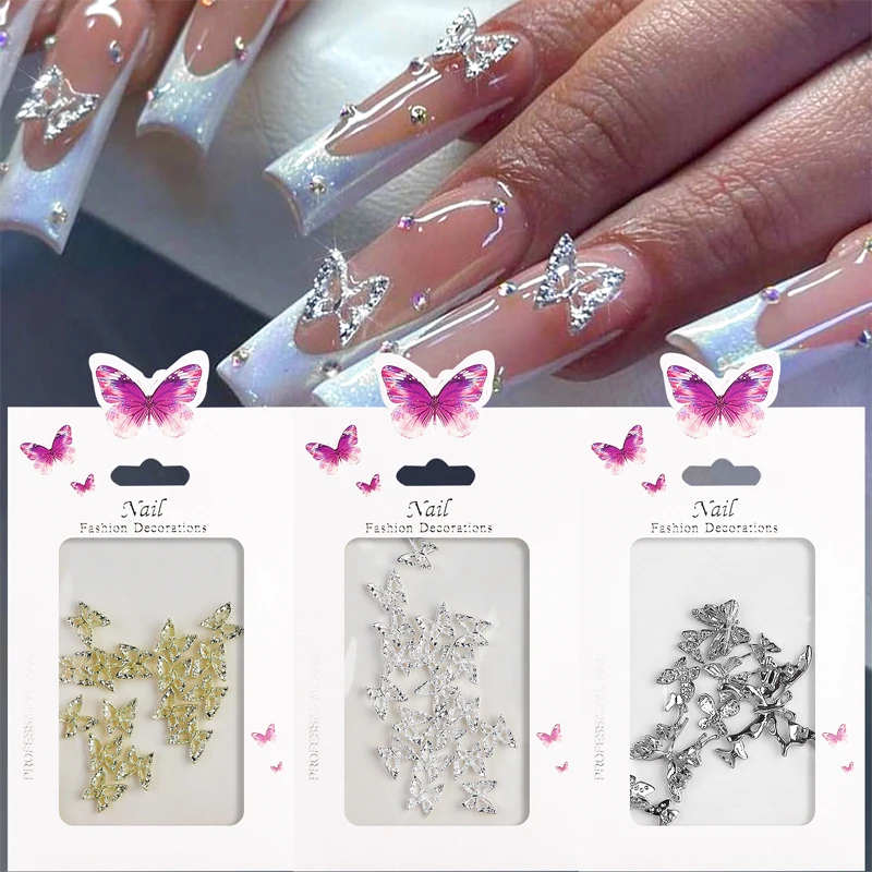 Destly Wholesale  20/10 pcs/bag Butterfly 3d Alloy Luxury Accessories Alloy Butterfly Charms For Nails