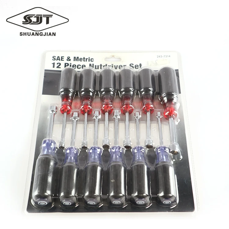12 pc sae and metric nutdriver set,screw driver tool set kit,handle material PP and PVC screwdriver set
