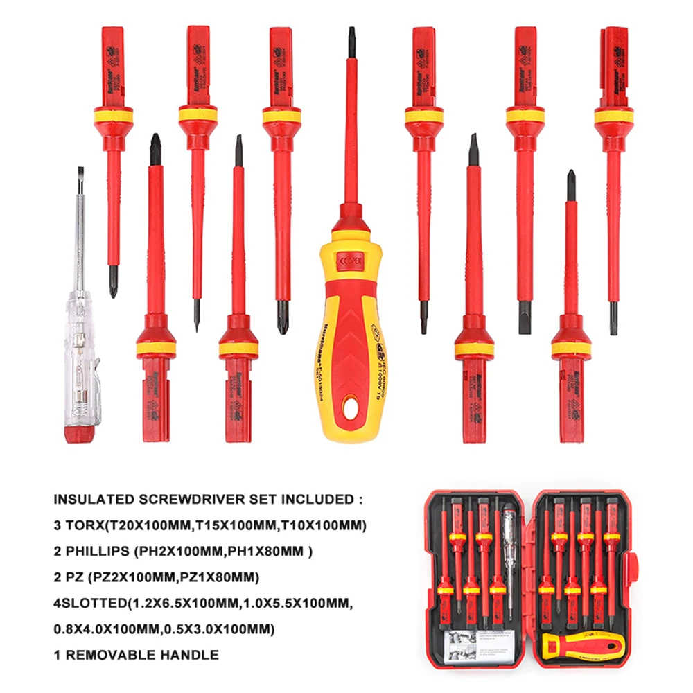 Tool Box Set Electrical Magnetic Voltage Tester Screwdriver Tool Kit Interchangeable Insulated Electrician Vde Screwdriver Set