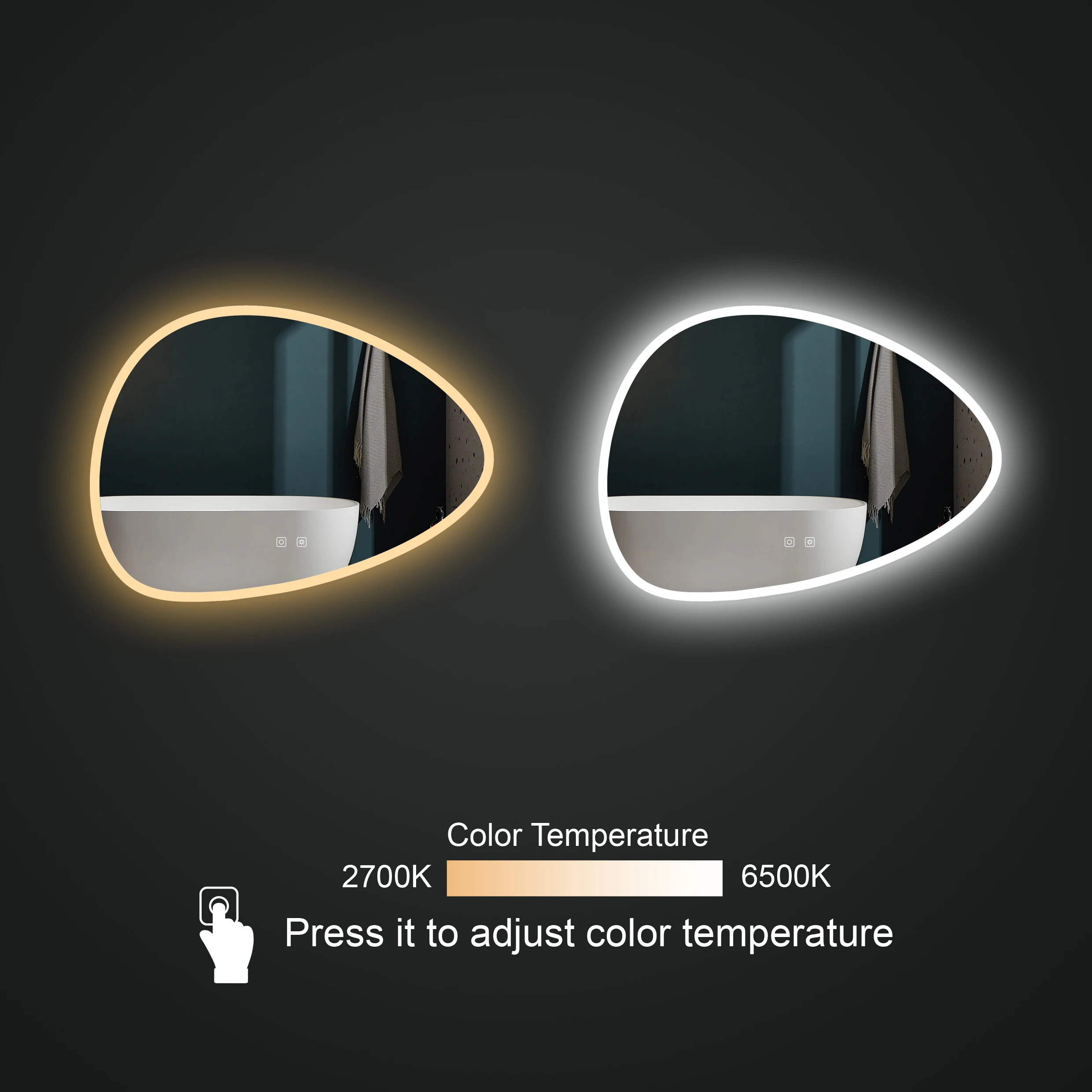 Modern Bathroom LED Smart Mirror Wall-Mounted Irregular Hanging Makeup Mirror Bright LED Light Waterproof Decorative Bathroom