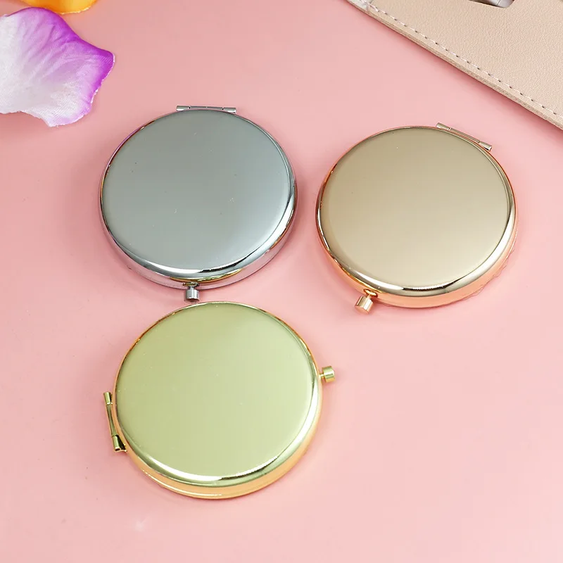 6.5CM 7CM Customized Metal Round Double Sides Small Sublimation Pocket Makeup Compact Mirror Blank Custom Logo Luxury
