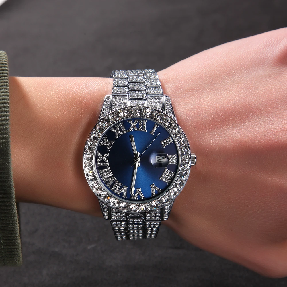 2022  Iced Out Baby Pink Women Watches Bling Watch with Purple Dial Bling Bling Hip Hop Watches