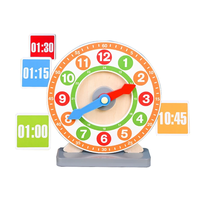 Wooden Clock Toy for Kids - Learn to Tell Time with Adjustable Hands and Number Digital  Cards