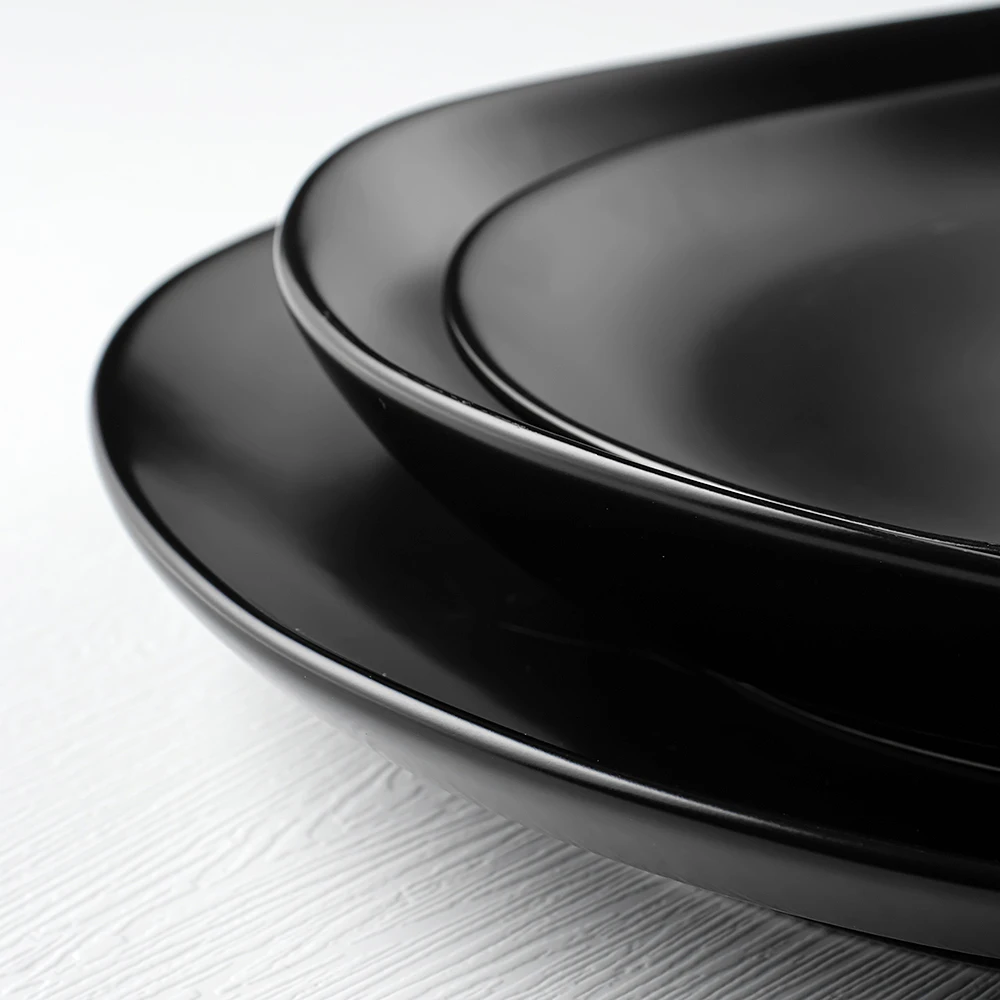 Wholesale custom logo heat resistant ceramic stoneware plates black matt restaurant dinner plates