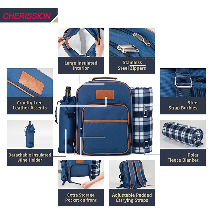 Insulated Picnic Backpack for 2 person | Cooler Compartment | Upgraded Picnic Set