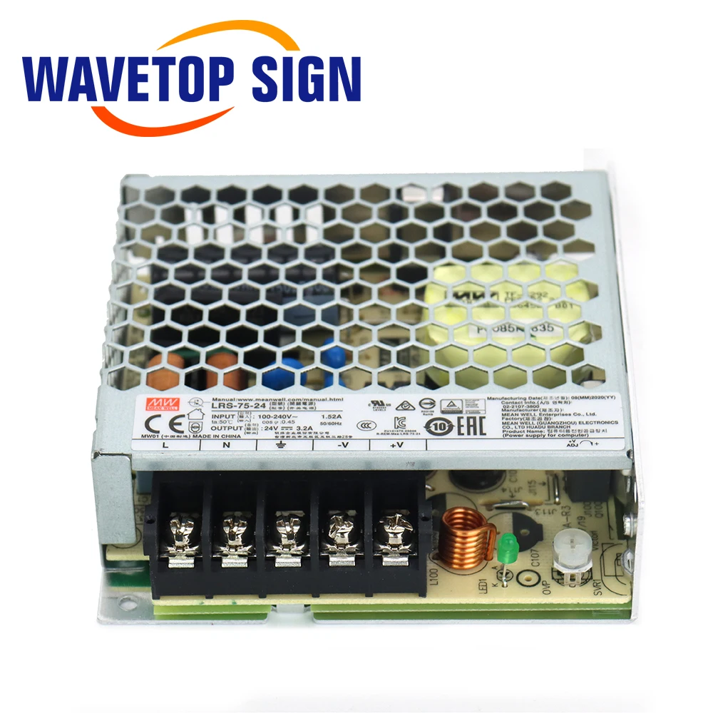 WaveTopSign Original MW MeanWell Switch Power Supply LRS-75W 12V 6A / 24V 3.2A Use For Laser Engraving Machine Controller