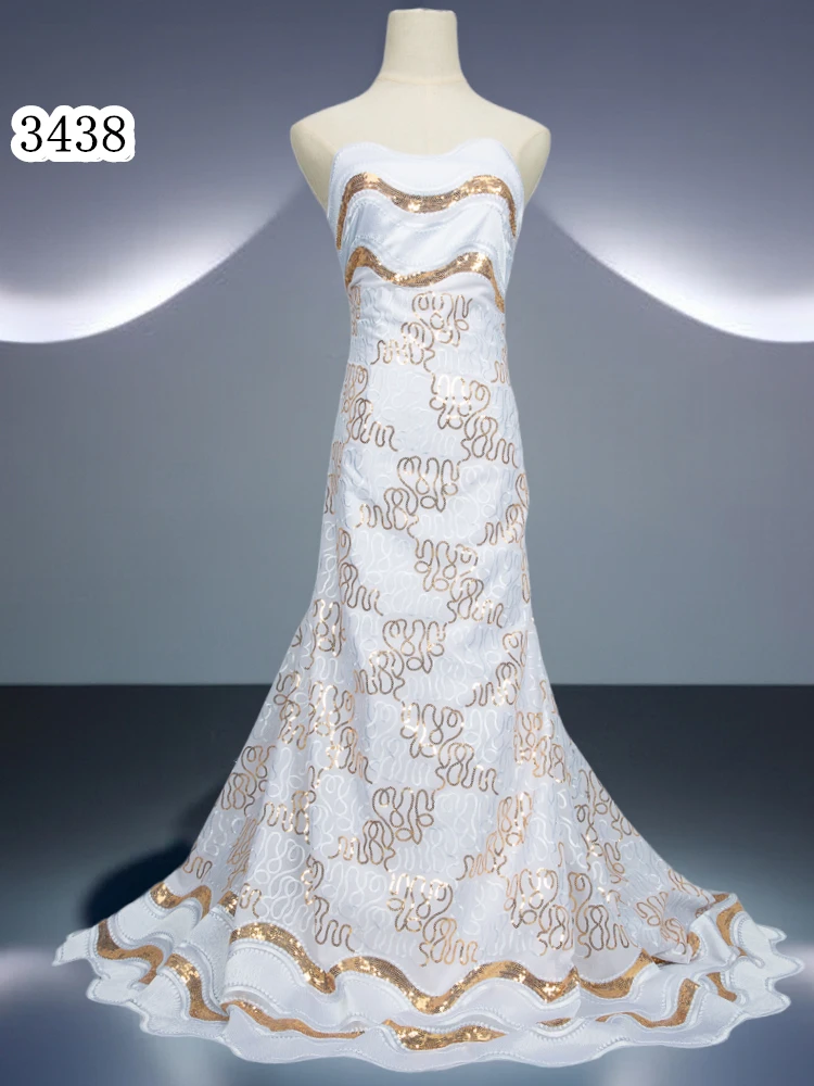 3438 Cheapest African Lace Fabric Free Shipping New Trends Swiss Voile Cotton Sequins Lace For Women Wedding Party Dress Sew