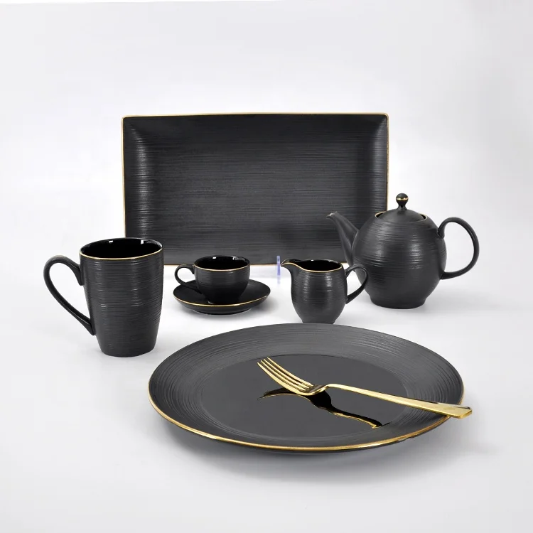 Black Unique Porcelain Milk Jug with Gold Line