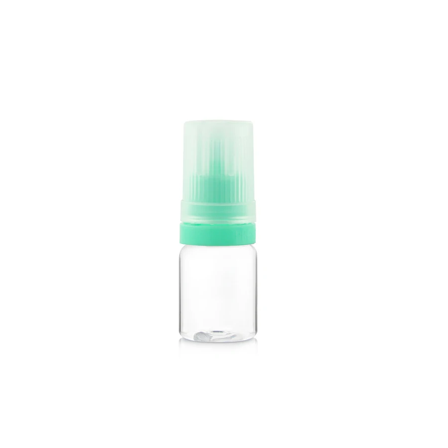ISO8317 certificated eliquid 5ml plastic vials with long thin tip childproof tamper cap