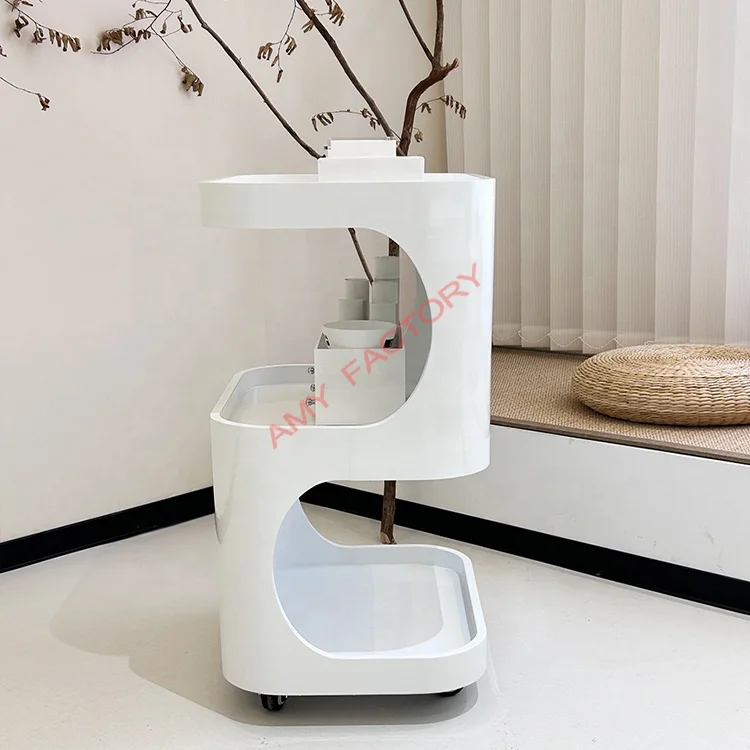 Nail Storage Cart Wooden Beauty Salon Trolley Professional with 4 Wheels Salon Furniture Modern Small Beauty Trolley