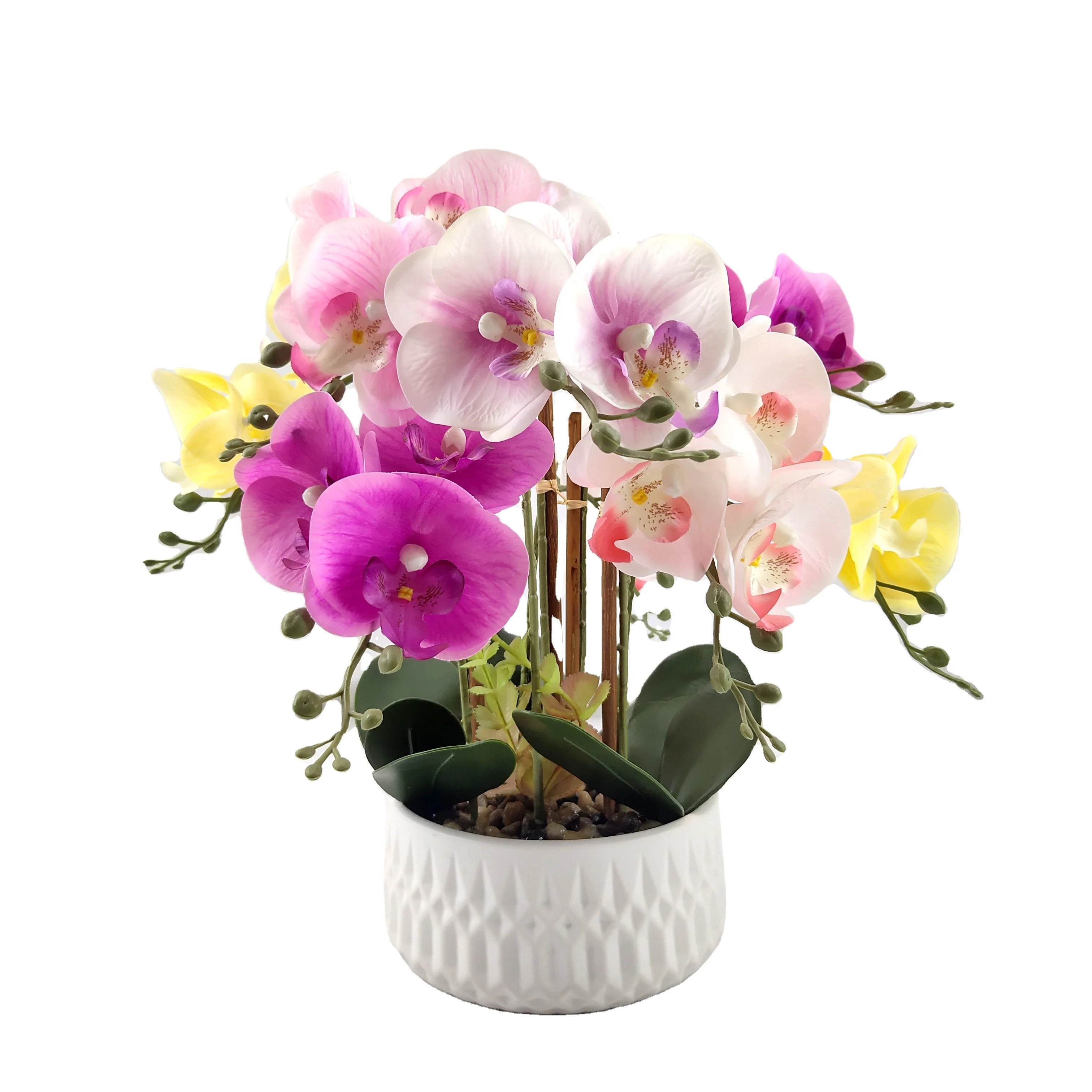 Wholesale Dendrobium Cattleya Orchid Plants Silk Preserved White Phalaenopsis Orchid Pot Artificial Orchid In The Pot