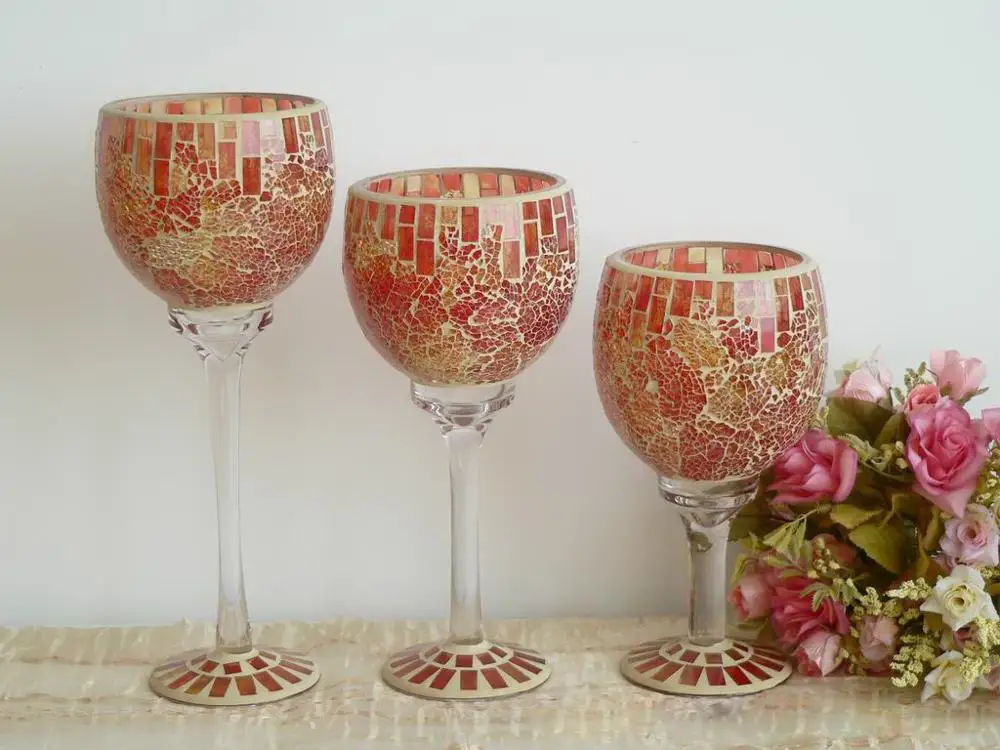 Pretty Dark Green Glass Mosaic Candelabra,Candlestick, Goblet