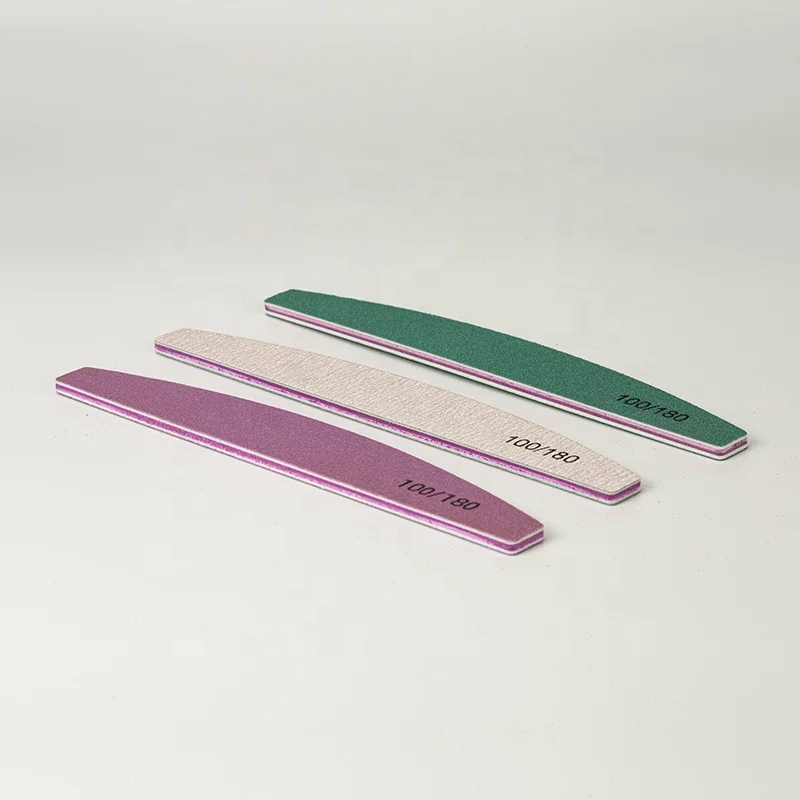 Wholesale Half Moon 180/240# 100/100 Grit Private Label Printed Green Purple Zebra Professional Custom Nail File 100/180 80/80