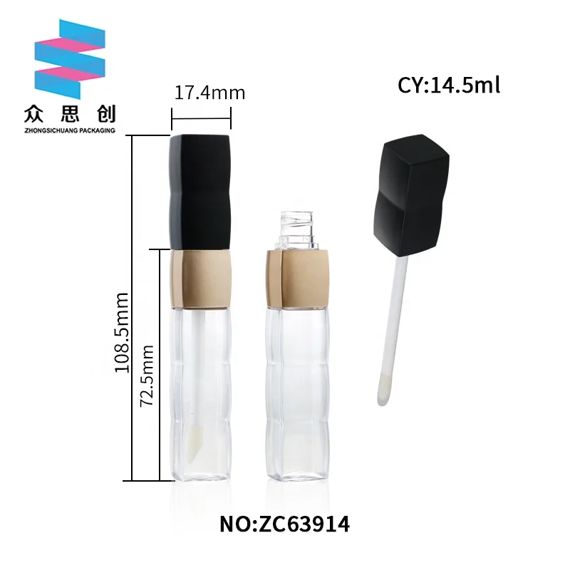 14.5ml  PETG lipgloss empty tube square empty clear mascara tube custom-logo wholesale makeup packaging for lips eyelashes