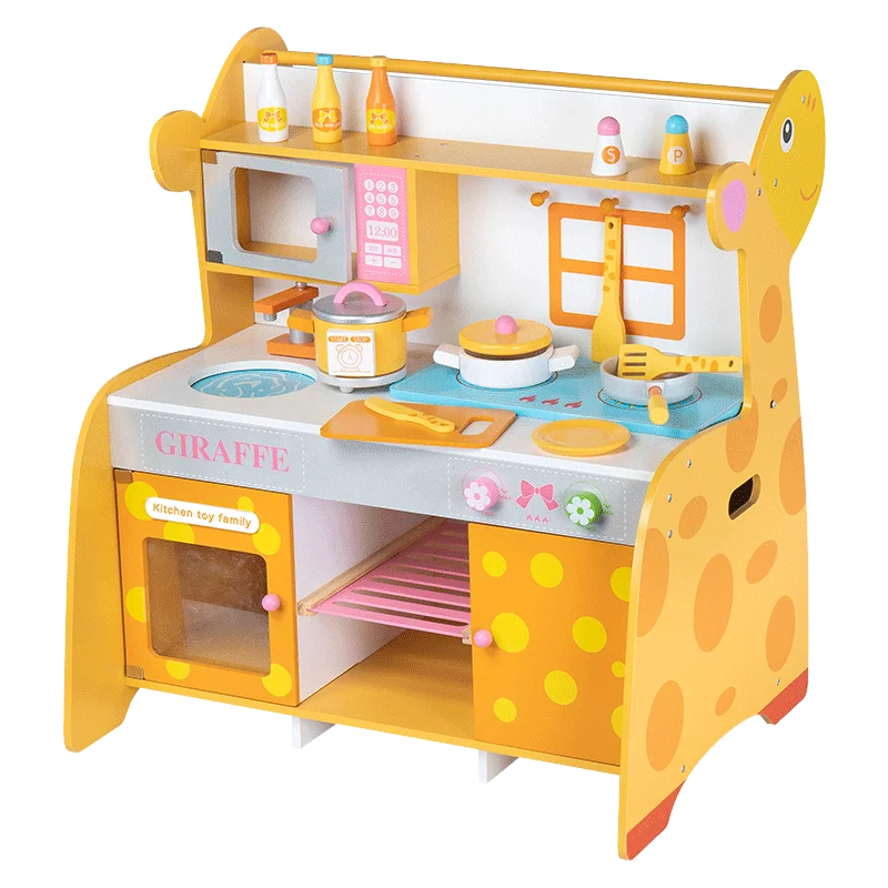 2022 New Design Creative Simulation Deer Style Wooden Play Kitchen Set with Cookware, Interesting Gift for Children