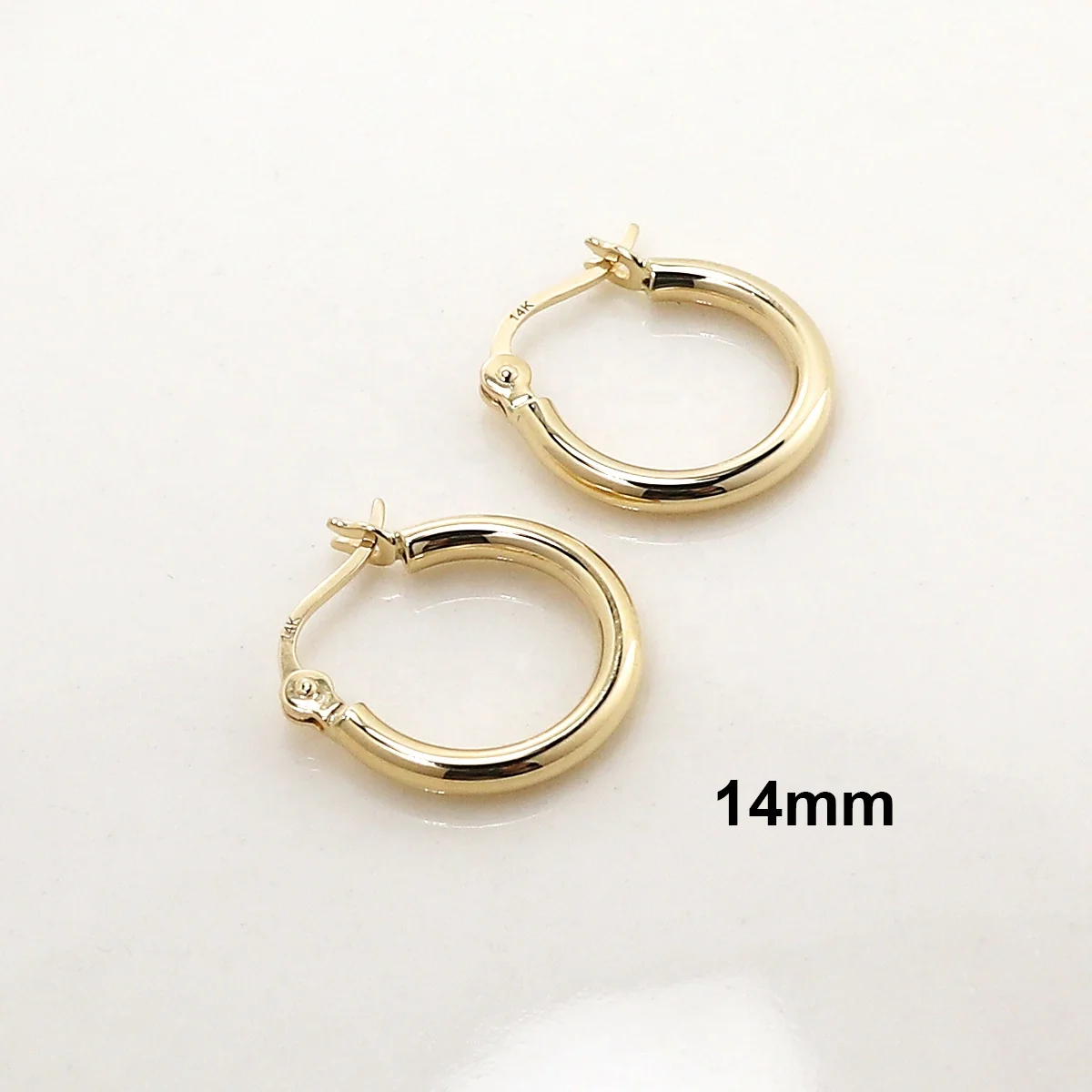Custom 14mm 16mm 20mm Trendy Fine Jewelry Real 14K Solid Gold Jewellery 2mm Click Top Circle Hollow Tube Round Hoop Earrings