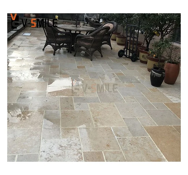 Natural Split Beige Limestone Floor Tiles Cream White Limestone